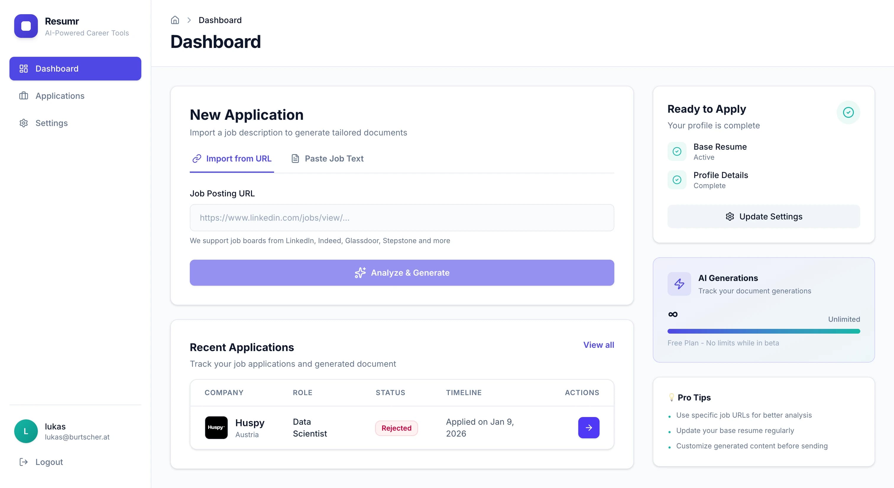 Resumr Dashboard